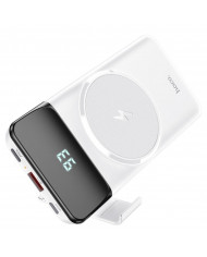 Power Bank Hoco J76 Bobby Magnetic 10000mAh με Ασύρματη Φόρτιση και Βάση Στήριξης Τηλεφώνου με USB-A και USB-C Λευκό