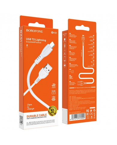 Καλώδιο σύνδεσης Borofone BX51 Triumph USB σε Lightning 2.4A 1μ Λευκό Καλώδιο σύνδεσης Borofone BX51 Triumph USB σε Lightning 2.4A 1μ Λευκό