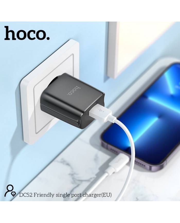 Φορτιστής Ταξιδίου Hoco DC52 Friendly με USB 5V 1.0A 50/60Hz Μαύρο