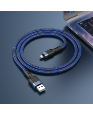 Καλώδιο Σύνδεσης Hoco U110 USB σε Micro-USB Braided 2.4A Μπλε 1.2m Υψηλής Αντοχής