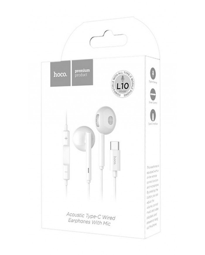 Hands Free Hoco L10 Earphones Stereo USB-C Λευκά με Μικρόφωνο και Πλήκτρο Λειτουργίας