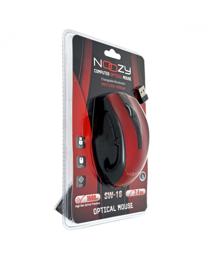 Ασύρματο Ποντίκι Noozy SW-16 USB 6D 2.4GHz με 6 Πλήκτρα και 1600DPI Μαύρο-Κόκκινο