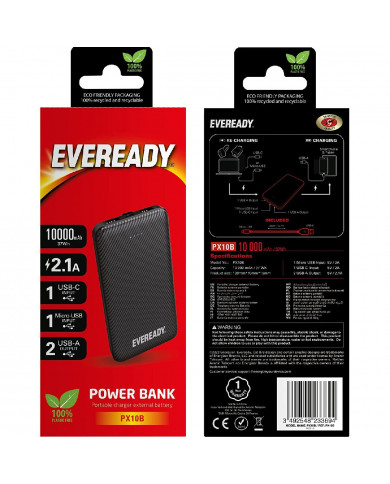 Power Bank Energizer Eveready Slim 10000mAh 2A με 2x USB 2.0 και LED Ένδειξη Μπαταρίας Μαύρο Power Bank Energizer Eveready Slim 10000mAh 2A με 2x USB 2.0 και LED Ένδειξη Μπαταρίας Μαύρο