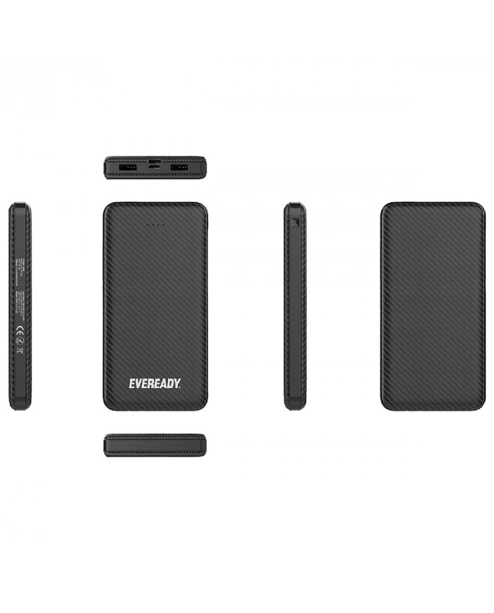 Power Bank Energizer Eveready Slim 10000mAh 2A με 2x USB 2.0 και LED Ένδειξη Μπαταρίας Μαύρο
