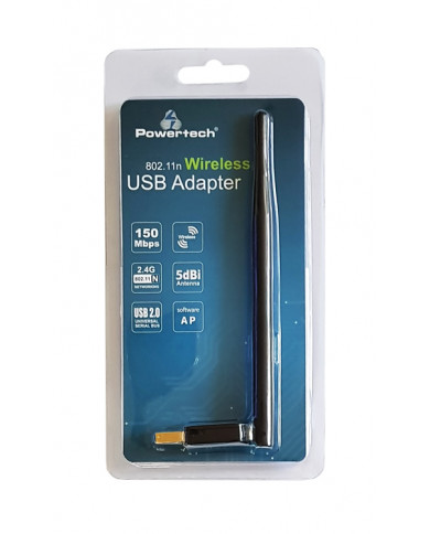 POWERTECH Wireless USB adapter, 150Mbps, 2.4GHz, 5dBi, MT7601 POWERTECH Wireless USB adapter, 150Mbps, 2.4GHz, 5dBi, MT7601
