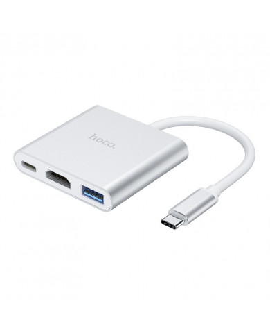 Hub Hoco HB14 Easy use USB-C με 3 Θύρες USB 3.0, USB-C PD, HDMI Ασημί
