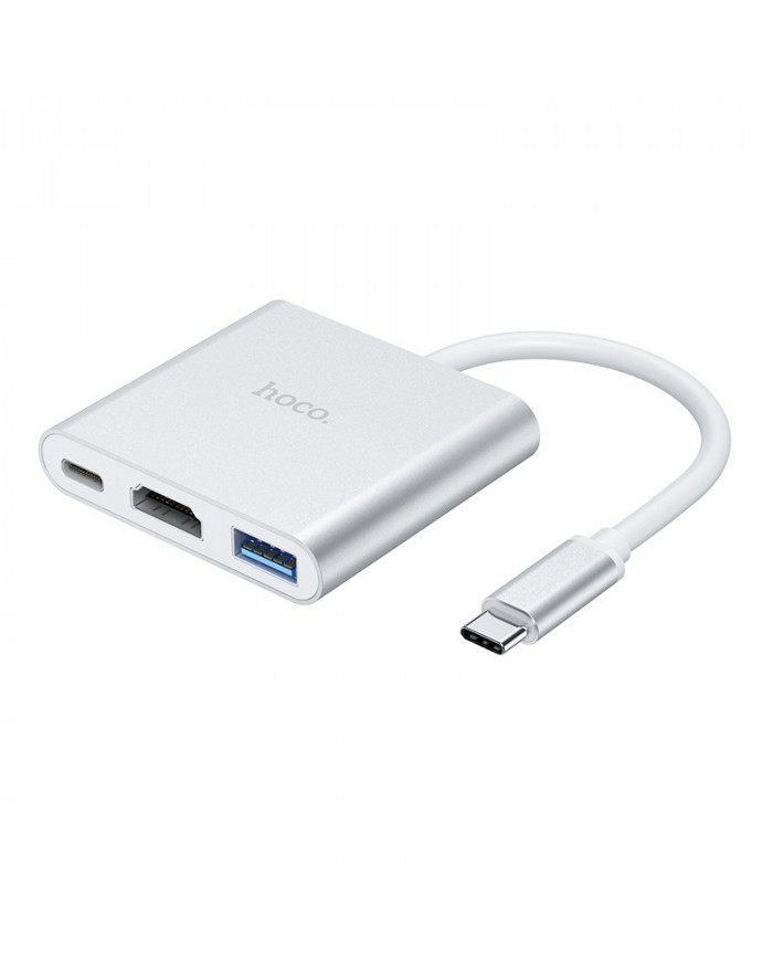 Hub Hoco HB14 Easy use USB-C με 3 Θύρες USB 3.0, USB-C PD, HDMI Ασημί