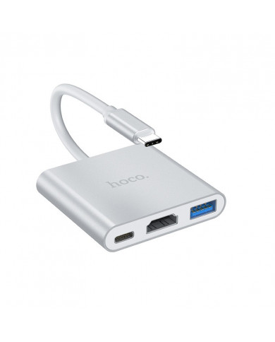 Hub Hoco HB14 Easy use USB-C με 3 Θύρες USB 3.0, USB-C PD, HDMI Ασημί
