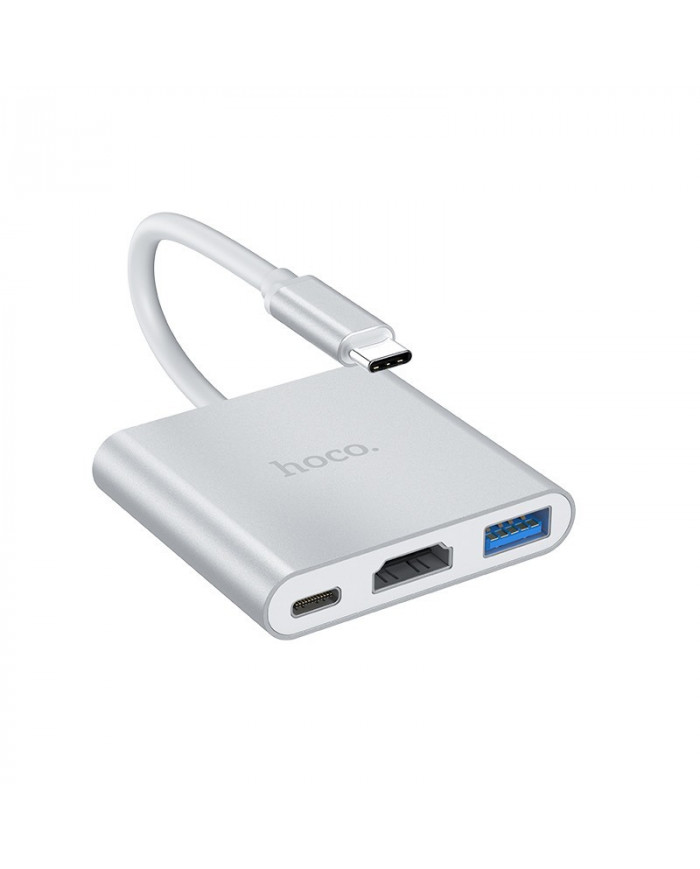 Hub Hoco HB14 Easy use USB-C με 3 Θύρες USB 3.0, USB-C PD, HDMI Ασημί