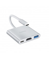 Hub Hoco HB14 Easy use USB-C με 3 Θύρες USB 3.0, USB-C PD, HDMI Ασημί