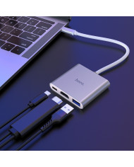 Hub Hoco HB14 Easy use USB-C με 3 Θύρες USB 3.0, USB-C PD, HDMI Ασημί