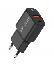 Φορτιστής Ταξιδίου Switching Ancus Supreme Series C70L Dual Fast Charge USB/USB-C Έξοδο QC3.0 PD 20W Μαύρο με LED Φορτιστής Ταξιδίου Switching Ancus Supreme Series C70L Dual Fast Charge USB/USB-C Έξοδο QC3.0 PD 20W Μαύρο με LED