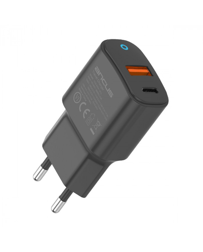 Φορτιστής Ταξιδίου Switching Ancus Supreme Series C70L Dual Fast Charge USB/USB-C Έξοδο QC3.0 PD 20W Μαύρο με LED Φορτιστής Ταξιδίου Switching Ancus Supreme Series C70L Dual Fast Charge USB/USB-C Έξοδο QC3.0 PD 20W Μαύρο με LED