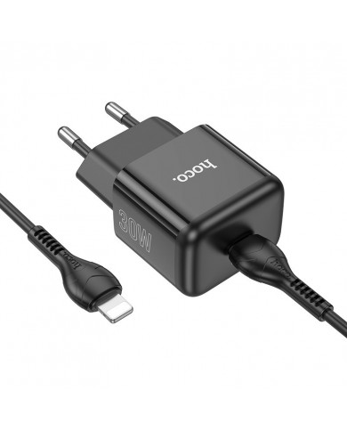 Φορτιστής Ταξιδίου Hoco N32 Glory με USB-C Fast Charge PD30W Small Body 5V/3A με Καλώδιο Lightning 1m Μαύρος