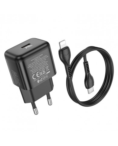 Φορτιστής Ταξιδίου Hoco N32 Glory με USB-C Fast Charge PD30W Small Body 5V/3A με Καλώδιο Lightning 1m Μαύρος
