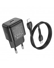 Φορτιστής Ταξιδίου Hoco N32 Glory με USB-C Fast Charge PD30W Small Body 5V/3A με Καλώδιο Lightning 1m Μαύρος