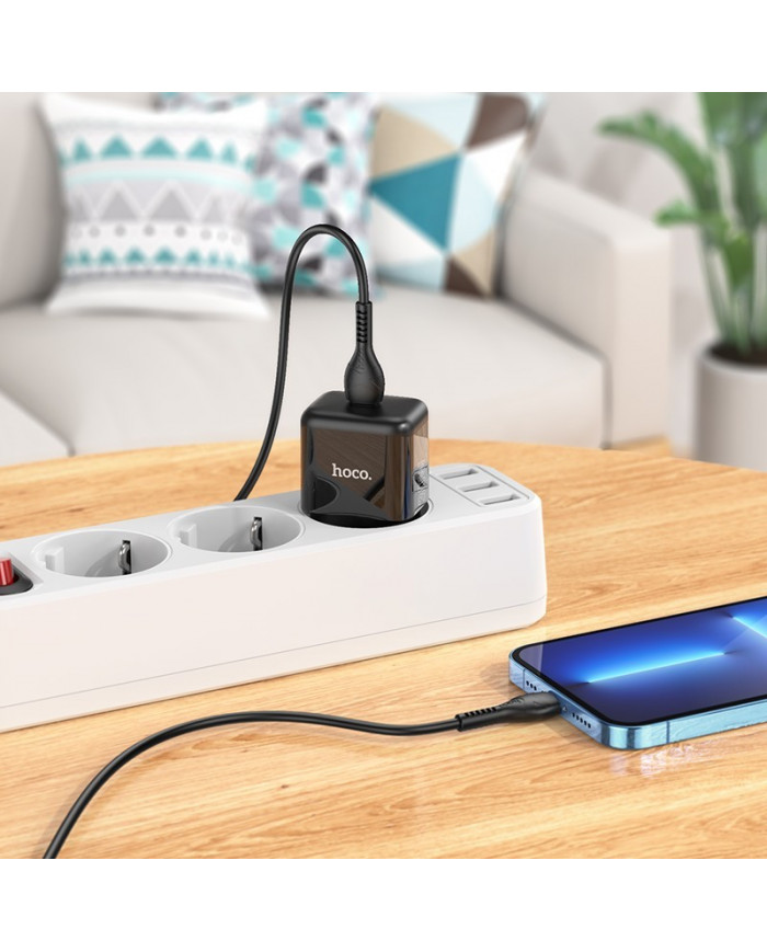 Φορτιστής Ταξιδίου Hoco N32 Glory με USB-C Fast Charge PD30W Small Body 5V/3A με Καλώδιο Lightning 1m Μαύρος