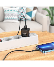 Φορτιστής Ταξιδίου Hoco N32 Glory με USB-C Fast Charge PD30W Small Body 5V/3A με Καλώδιο Lightning 1m Μαύρος