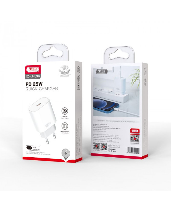 XO L91EU 25W Type-C Γρήγορης Φόρτισης Φορτιστής