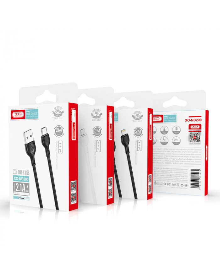 XO  2.4A USB Καλώδιο Φόρτισης TypeC 2m Μαύρο