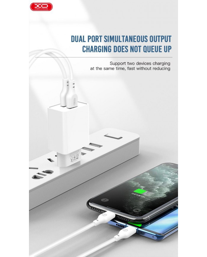 XO  2.4A Διπλής Θύρας USB Φορτιστής Για Lightning