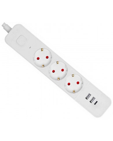 Entac Πολύπριζο 3 Θέσεων Με Διακόπτη D2 1.5m 2xUSB-A X 1xUSB-C 3G1.5