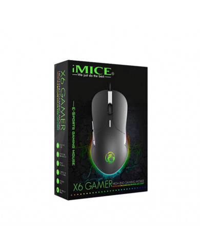 Ενσύρματο Ποντίκι iMICE X6 Gamer 6D με 6 Πλήκτρα, 3200 DPI και LED Φωτισμό. Μαύρο