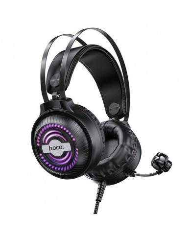 Ακουστικά Stereo Gaming Hoco W101 Streamer σύνδεση διπλού 3.5mm USB με Μικρόφωνο Μεγάλο Καλώδιο LED 7 Χρωμάτων Μαύρο