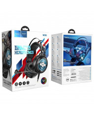 Ακουστικά Stereo Gaming Hoco W101 Streamer σύνδεση διπλού 3.5mm USB με Μικρόφωνο Μεγάλο Καλώδιο LED 7 Χρωμάτων Μαύρο