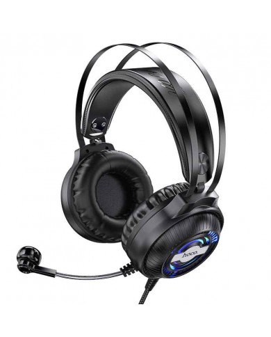 Ακουστικά Stereo Gaming Hoco W101 Streamer σύνδεση διπλού 3.5mm USB με Μικρόφωνο Μεγάλο Καλώδιο LED 7 Χρωμάτων Μαύρο