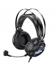 Ακουστικά Stereo Gaming Hoco W101 Streamer σύνδεση διπλού 3.5mm USB με Μικρόφωνο Μεγάλο Καλώδιο LED 7 Χρωμάτων Μαύρο
