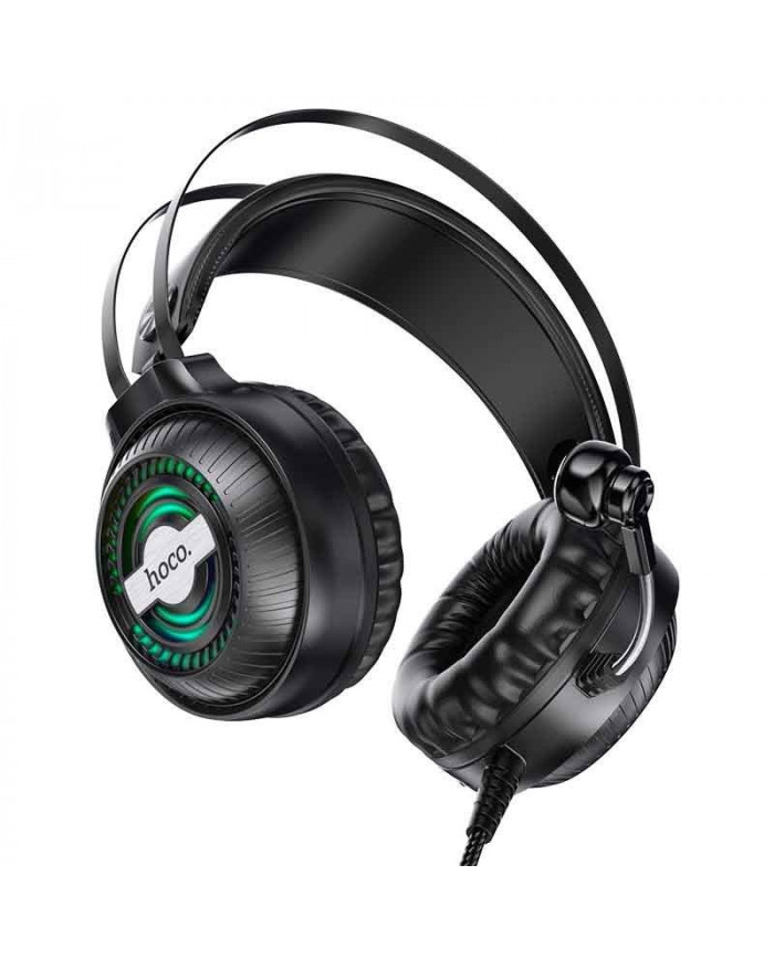 Ακουστικά Stereo Gaming Hoco W101 Streamer σύνδεση διπλού 3.5mm USB με Μικρόφωνο Μεγάλο Καλώδιο LED 7 Χρωμάτων Μαύρο