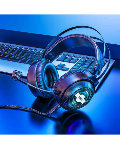 Ακουστικά Stereo Gaming Hoco W101 Streamer σύνδεση διπλού 3.5mm USB με Μικρόφωνο Μεγάλο Καλώδιο LED 7 Χρωμάτων Μαύρο