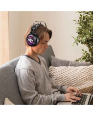 Ακουστικά Stereo Gaming Hoco W101 Streamer σύνδεση διπλού 3.5mm USB με Μικρόφωνο Μεγάλο Καλώδιο LED 7 Χρωμάτων Μαύρο