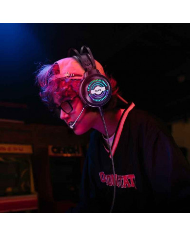 Ακουστικά Stereo Gaming Hoco W101 Streamer σύνδεση διπλού 3.5mm USB με Μικρόφωνο Μεγάλο Καλώδιο LED 7 Χρωμάτων Μαύρο