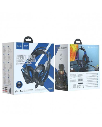Ακουστικά Stereo Gaming Hoco W102 Cool Tour σύνδεση ενός 3.5mm και USB με Μικρόφωνο και LED Φωτισμό Μαύρο-Μπλε