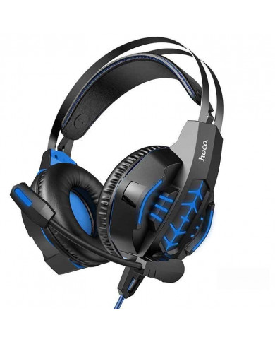 Ακουστικά Stereo Gaming Hoco W102 Cool Tour σύνδεση ενός 3.5mm και USB με Μικρόφωνο και LED Φωτισμό Μαύρο-Μπλε