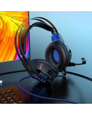 Ακουστικά Stereo Gaming Hoco W102 Cool Tour σύνδεση ενός 3.5mm και USB με Μικρόφωνο και LED Φωτισμό Μαύρο-Μπλε