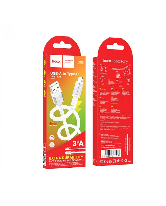 Καλώδιο Σύνδεσης Hoco X85 Strength USB σε USB-C 3A Λευκό 1m Υψηλής Αντοχής