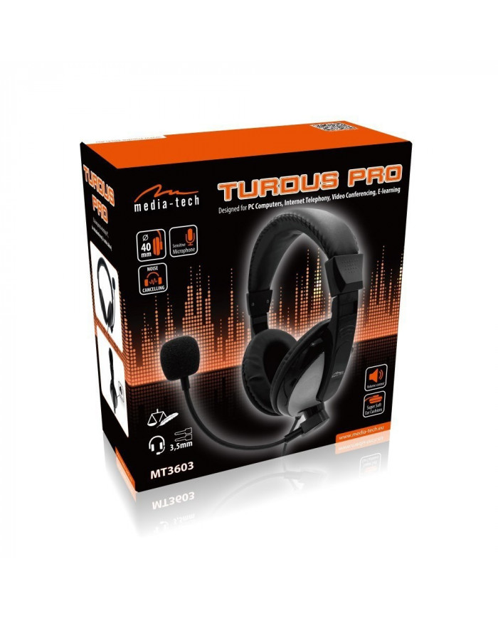 Ακουστικά Stereo Media-Tech TURDUS PRO MT3603 με Διπλό Κονέκτορα 3.5mm και Ρυθμιζόμενο Μικρόφωνο. Μαύρο