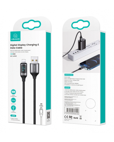 USAMS καλώδιο Lightning σε USB US-SJ543, 12W, 1.2m, μαύρο USAMS καλώδιο Lightning σε USB US-SJ543, 12W, 1.2m, μαύρο