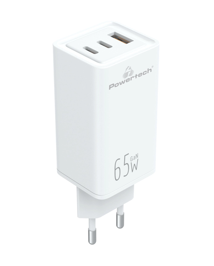 POWERTECH φορτιστής τοίχου, USB & 2x USB-C, 65W, GaN, λευκός POWERTECH φορτιστής τοίχου, USB & 2x USB-C, 65W, GaN, λευκός