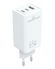 POWERTECH φορτιστής τοίχου, USB & 2x USB-C, 65W, GaN, λευκός POWERTECH φορτιστής τοίχου, USB & 2x USB-C, 65W, GaN, λευκός