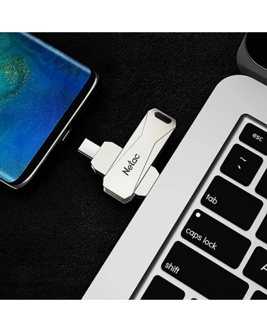 NETAC USB Flash Drive U782C, 64GB, USB 3.0 & USB Type-C, OTG, ασημί