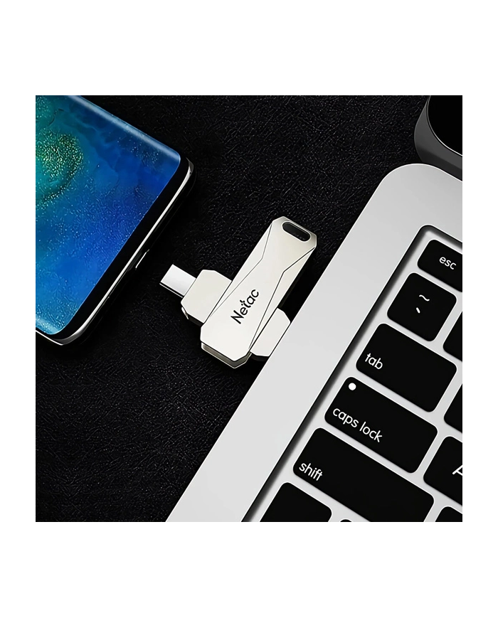 NETAC USB Flash Drive U782C, 64GB, USB 3.0 & USB Type-C, OTG, ασημί