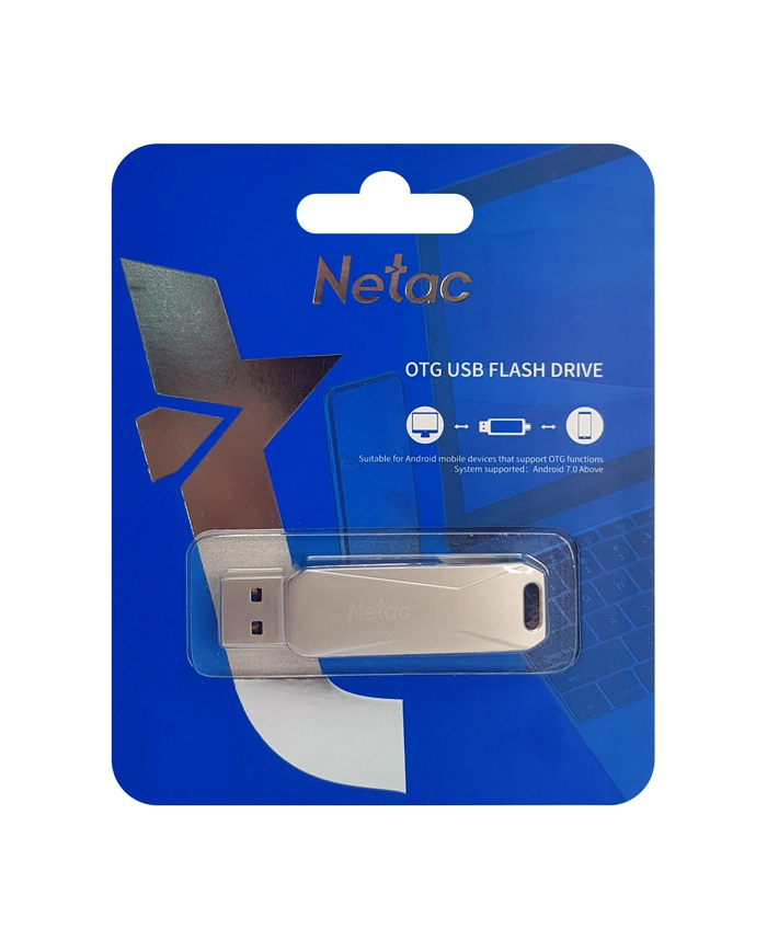 NETAC USB Flash Drive U782C, 64GB, USB 3.0 & USB Type-C, OTG, ασημί