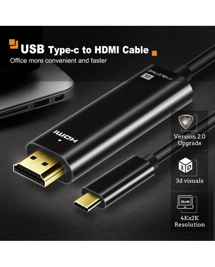 CABLETIME καλώδιο USB-C σε HDMI CT-CMHD, 4K/60Hz, 0.9m, μαύρο