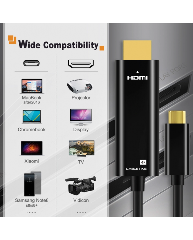 CABLETIME καλώδιο USB-C σε HDMI CT-CMHD, 4K/60Hz, 0.9m, μαύρο CABLETIME καλώδιο USB-C σε HDMI CT-CMHD, 4K/60Hz, 0.9m, μαύρο