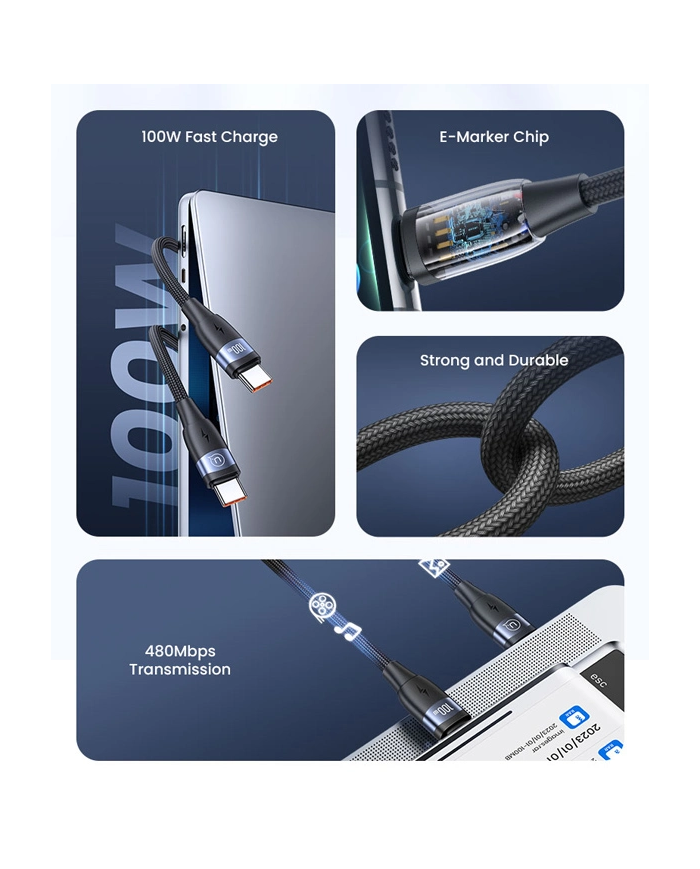 USAMS καλώδιο USB-C σε USB-C US-SJ633, 100W PD, 2m, μαύρο USAMS καλώδιο USB-C σε USB-C US-SJ633, 100W PD, 2m, μαύρο