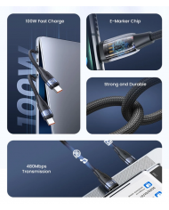 USAMS καλώδιο USB-C σε USB-C US-SJ633, 100W PD, 2m, μαύρο USAMS καλώδιο USB-C σε USB-C US-SJ633, 100W PD, 2m, μαύρο